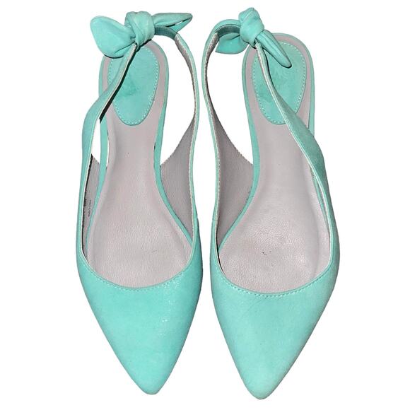 Johnston & Murphy Slingback Sandals Suede Tami Bow Aqua Shimmer - Picture 3 of 9